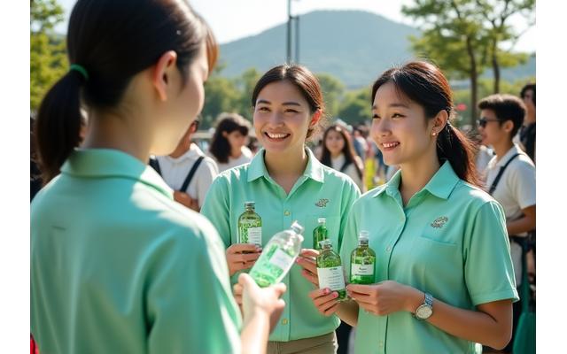 환경 캠페인에서 친환경 청소 제품을 홍보하는 모닝듀 청정