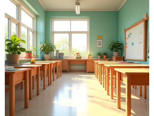 밝고 깔끔하게 정돈된 학교 교실의 모습