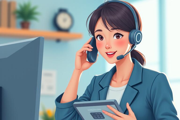 깔끔한 사무실에서 친절하게 전화 상담 중인 모닝듀 청정 직원