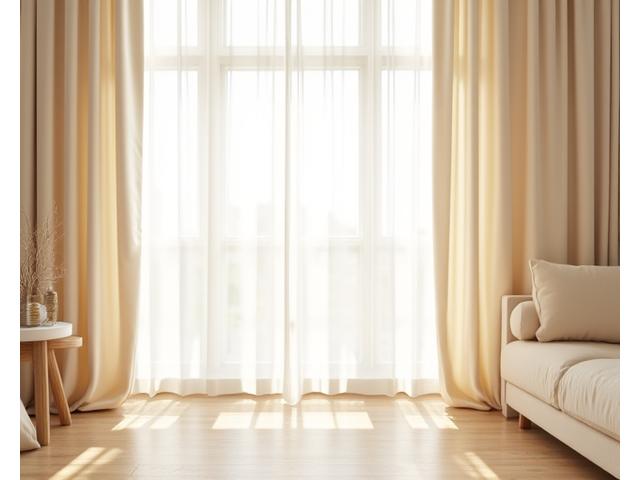 밝고 깨끗하게 세탁된 고급 커튼이 걸려있는 아름다운 창가 풍경