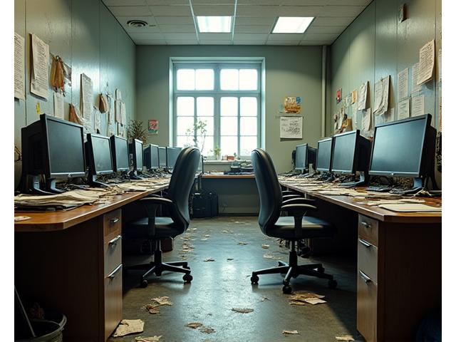 청소 전 어수선하고 먼지 많은 사무실