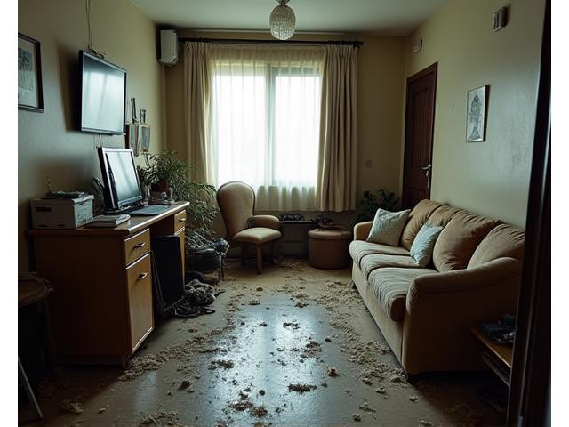 청소 전 지저분한 오피스텔 거실
