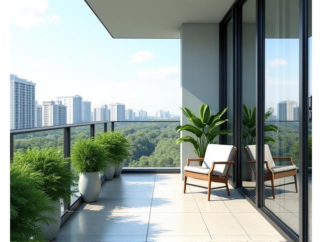 깨끗하게 청소된 베란다의 창틀과 바닥