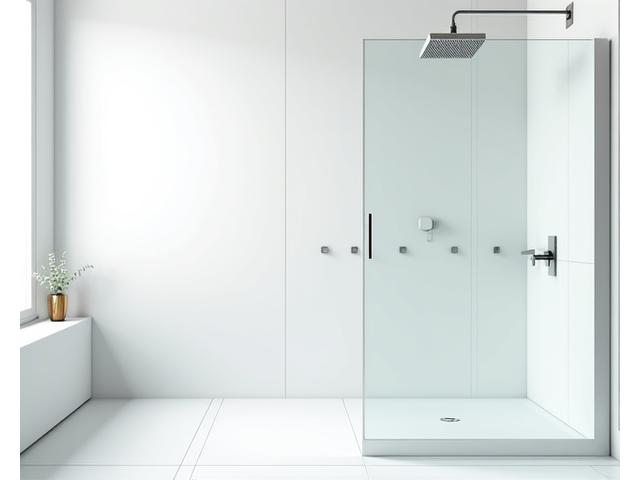 빛나는 타일과 깨끗한 거울이 있는 욕실