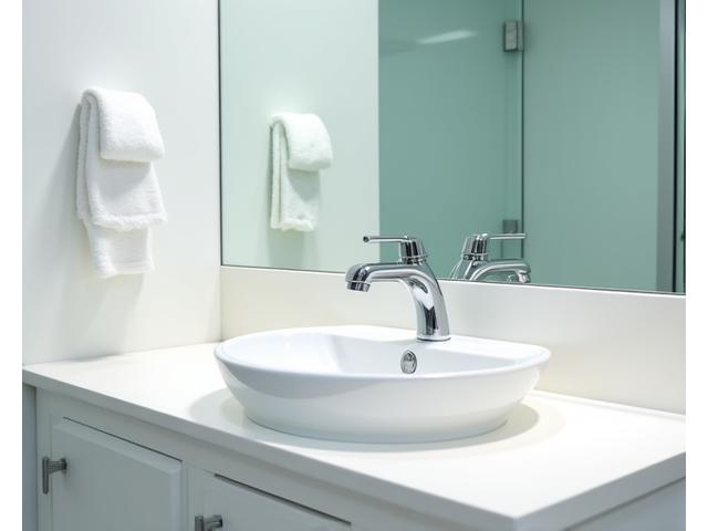 깨끗하게 청소된 오피스텔 욕실 세면대와 거울