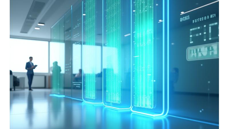 투명한 유리 패널 안에 공기 정화 과정이 시각적으로 표현된 첨단 공기질 관리 시스템