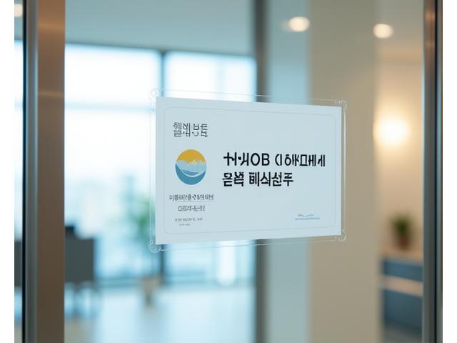 깔끔한 사무실 입구에 부착된 모닝듀 청정의 소독 완료 인증 스티커