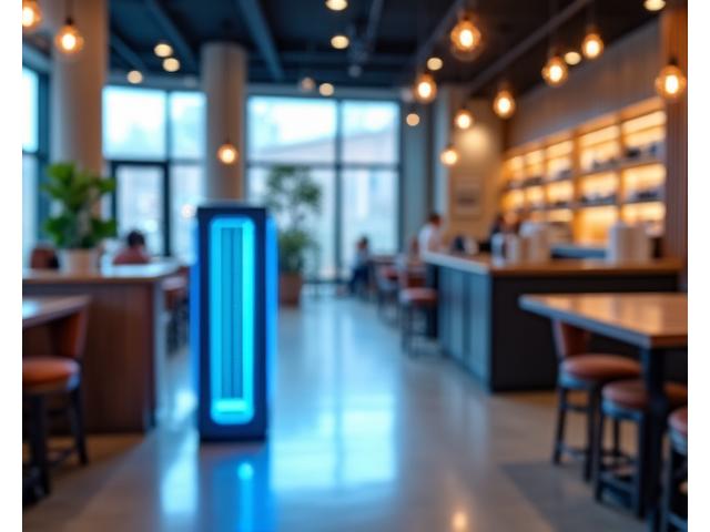 UV-C 소독 장비가 쇼핑몰 매장을 소독하는 모습