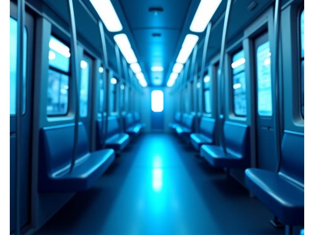 UV-C 소독 장비가 지하철 내부를 소독하는 모습