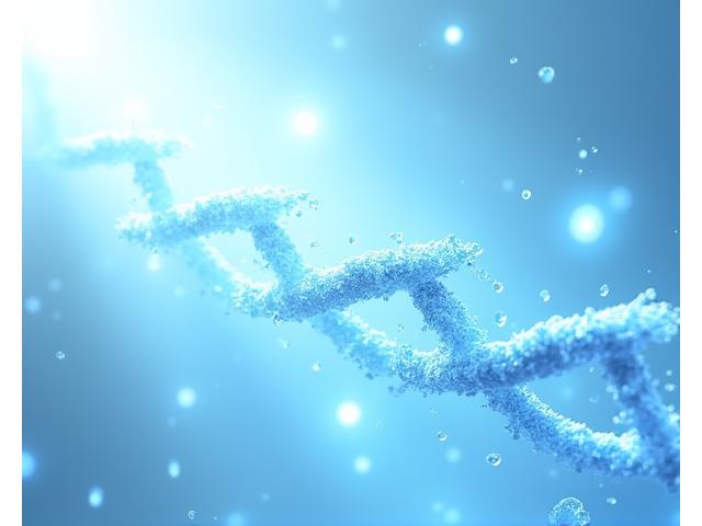 UV-C 빛이 바이러스의 DNA 구조를 파괴하는 모습을 시각화한 과학적인 일러스트